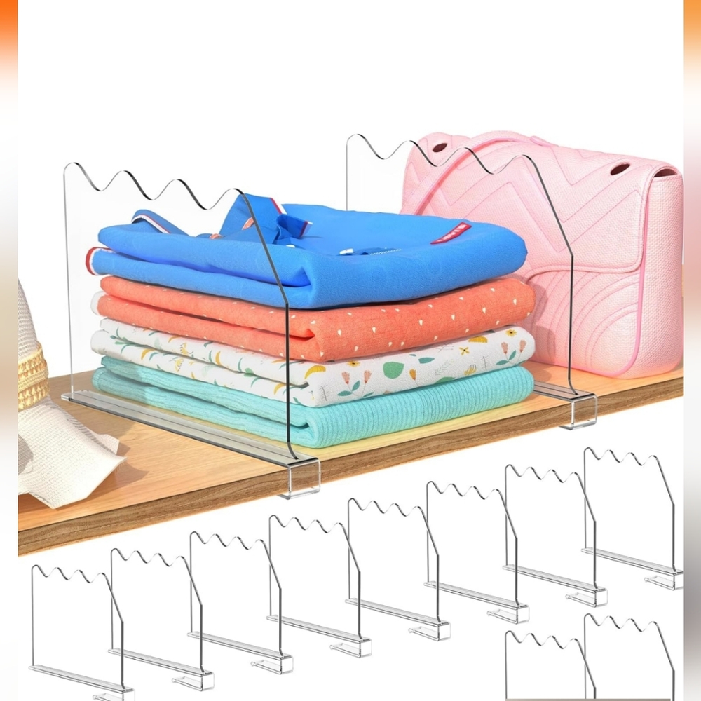 10 PCS Shelf Dividers for Closet Organization, Durable Acrylic Clear Dividers